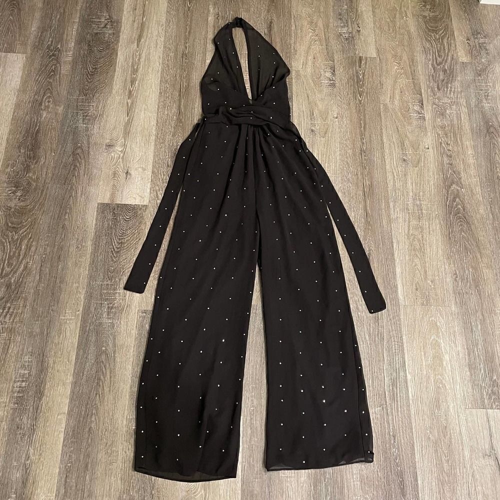 NWT Topshop Crystal Embellished Halter Jumpsuit - Size: 4 - Picture 3 of 16